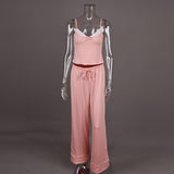 Patchwork Suspender Trousers Waist of Trousers Drawstring Bow Two Piece Sets Pajamas Casual Comfortable Homewear