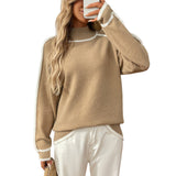 Autumn Winter Season Half Turtleneck Casual Loose Pullover Lazy Contrast Color Sweater