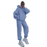 Autumn Winter Solid Color Hooded Sweaters Women Clothing Two Piece Set Casual Trousers Suit