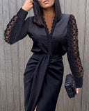 Women Lace V neck Patchwork Sheath Sexy Dress European