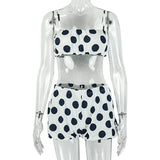 Street Color Matching Women Clothing Polka Dot Office Waist Tube Top Short Two Piece Set