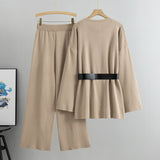 Suit Women Spring Autumn Women Clothing Socialite Elegant Knitwear Slimming Sweater Wide Leg Pants Two Piece Set