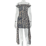 Special Women Clothing Street Leopard Print Printed Lace up Hip Dress Diagonal Collar Sleeveless Office Short Dress