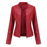 Women Jacket Women Slim Jacket Thin Spring Autumn Coat Women Motorcycle Clothing Stand Collar Faux Leather