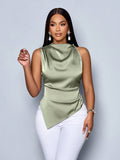 Women Clothing Summer Satin Shirt Women Asymmetric Satin Shirt Women Top