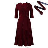Autumn Winter Women Clothing Office Tailored Collar Pleat Waisted Dress