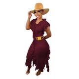 Women Clothing Casual Solid Color Knitted Sleeveless Tassel Dress