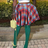 Women Clothing Sexy Slit Raw Cloth Cotton Plaid Skirt Nightclub Elastic Mini Skirt