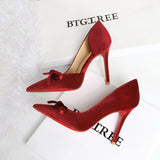 Sexy Red Bottom Stilettos Bow Side Empty High Heels Pointed Toe Cocktail Pumps Women