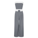 Spring Summer Contrast Color Vest Wide Leg Work Pant Casual Two Piece Suit