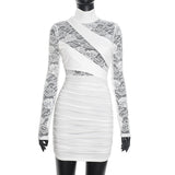Women Clothing Autumn Winter Sexy Solid Color Half Collar Lace Stitching Long Sleeve Narrow Dress