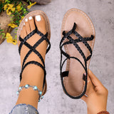 Flip Flops Knitted Belt Flat Sandals Women Summer Elastic Band Beach Slippers
