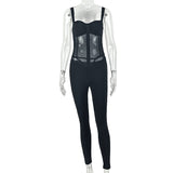 Solid Color Design Women Sports High Waist Jumpsuit Tight Elastic Sling Micro Transparent Jumpsuit