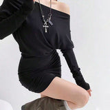 Sexy off Neck off Shoulder Slim Fit Figure Flattering Black Women Commuting Spring Summer Sheath Dress