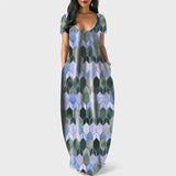 Women round Neck Pocket Short Sleeve Printed Dress