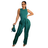 Women Clothing Two Piece Set Tassel Trousers Sleeveless Casual Suit Lace Summer Sexy