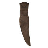 Summer Personality Slim Fit Pleated Sheath Side Slit Sleeveless Dress Women