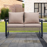 Ainfox Outdoor Patio Furniture Rocking Loveseat, Wicker Rattan Sofa