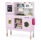 Pretend Play Kitchen Toy Kitchen Playset with Range Hood Ice Maker and Telephone