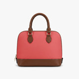 Coral Pink & Brown Structured Handbag