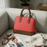 Coral Pink & Brown Structured Handbag
