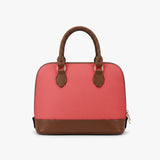 Coral Pink & Brown Structured Handbag