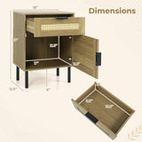 Rattan Nightstand with Drawer and Storage Cabinet