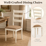 Dining Chairs Set of 4 with Padded Linen Seat & Slatted Back