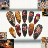 24PCS Wine Red Almond Press on Nails Cartoon Rabbit Bowknot with Plaid Pearl Designs French Fake Nails for Girls Detachable Nail