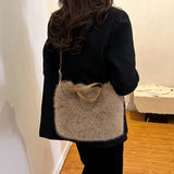 Faux Fur Tote Bag Women's | Bucket Plush Luxury Design Ladies Handbags & Soft Winter Crossbody Shoulder Bags (Bolsa Feminina)