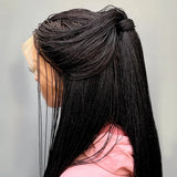 28" Micro Twist Braided Wig | 1B Black | Front Lace | Glueless | Petite Cap | For Black Women