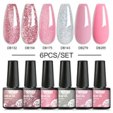 MTSSII 6PCS/Set Sparkly Red Roes Red Gel Nail Polish Shinning Nail Art LED UV Gel Varnish Nail Supplies Manicure Kit for Nails