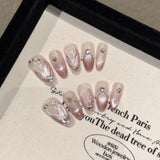 Handmade Press on Nails Blue Aurora Mermaid Fake Nail Patches Wearable Detachable French Pearl Almond False Nail Tips 10pcs