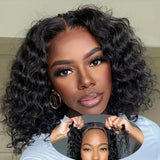 12A Water Wave Bob Wig | Glueless Lace Front Wig | Brazilian Remy Hair | Pre-Plucked