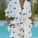 2026 Casual Women's Matching Sets 2 Pieces Set For Woman Two Piece Outfit Simple Style Home Clothing Polka Dots Printed Vacation