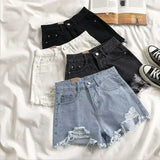 Korean Denim Shorts Women Summer Fashion Casual High Waist Ripped Jeans Pocket Tassel Y2K Hot Pants Streetwear Blue Trousers