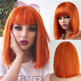 Rebecca Orange Blonde & 99J Red Straight Bob Wig with Bangs | Human Hair Machine Made