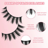 DINGSEN 5 Pairs Manga Lashes Eyes Lashes Soft Natural Long Eyelashes Fake Lashes Anime Wispy Strip False Eyelashes Makeup