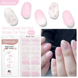 Harunouta 16strips Gradient Red Marble Gold Line Semi Cured Gel Nail Strips DIY Gel Polish Stickers for Nails Work with UV/LED