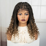 Burgundy Boho Knotless Braids Bob Wig with Curly Ends | Full Lace