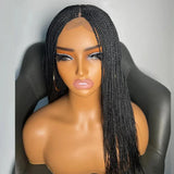28" Micro Twist Braided Wig | 1B Black | Front Lace | Glueless | Petite Cap | For Black Women