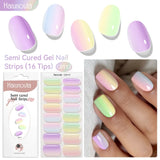 Harunouta 16strips Gradient Red Marble Gold Line Semi Cured Gel Nail Strips DIY Gel Polish Stickers for Nails Work with UV/LED