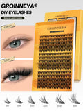 GROINNEYA Cluster Lashes DIY Eyelash Extension C Curl Long Individual Lashes Mixed Tray Faux Mink Lash Clusters Extensions