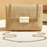 Straw Crossbody Bag | Small Square Shoulder Bag with Hasp Fastening