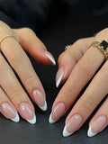 ARTAUG 24PCS Medium Stiletto Pink Black French Tip Press On Nails Star Pattern Glitter Press On Nails
