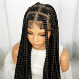 34" Knotless Box Braids Full Lace Wig | Transparent Lace | Long Black Synthetic Braids | Black Women