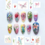 24PCS Wine Red Almond Press on Nails Cartoon Rabbit Bowknot with Plaid Pearl Designs French Fake Nails for Girls Detachable Nail