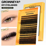 GROINNEYA Cluster Lashes DIY Eyelash Extension C Curl Long Individual Lashes Mixed Tray Faux Mink Lash Clusters Extensions