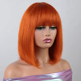 Rebecca Orange Blonde & 99J Red Straight Bob Wig with Bangs | Human Hair Machine Made