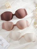 3Pcs/Set Demi Cup Seamless Women's Underwear Set Strapless Push up Bra Female Smooth Underwire Support Bra